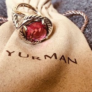 David Yurman 925 Silver Infinity 11mm Pink Tourmaline Ring Sz 7 Mint W/P…